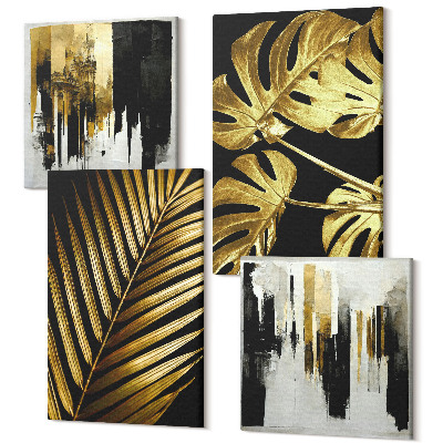 Négy részes vászonkép szett Pálmalevelek, monstera levelek, elegáns absztraktok