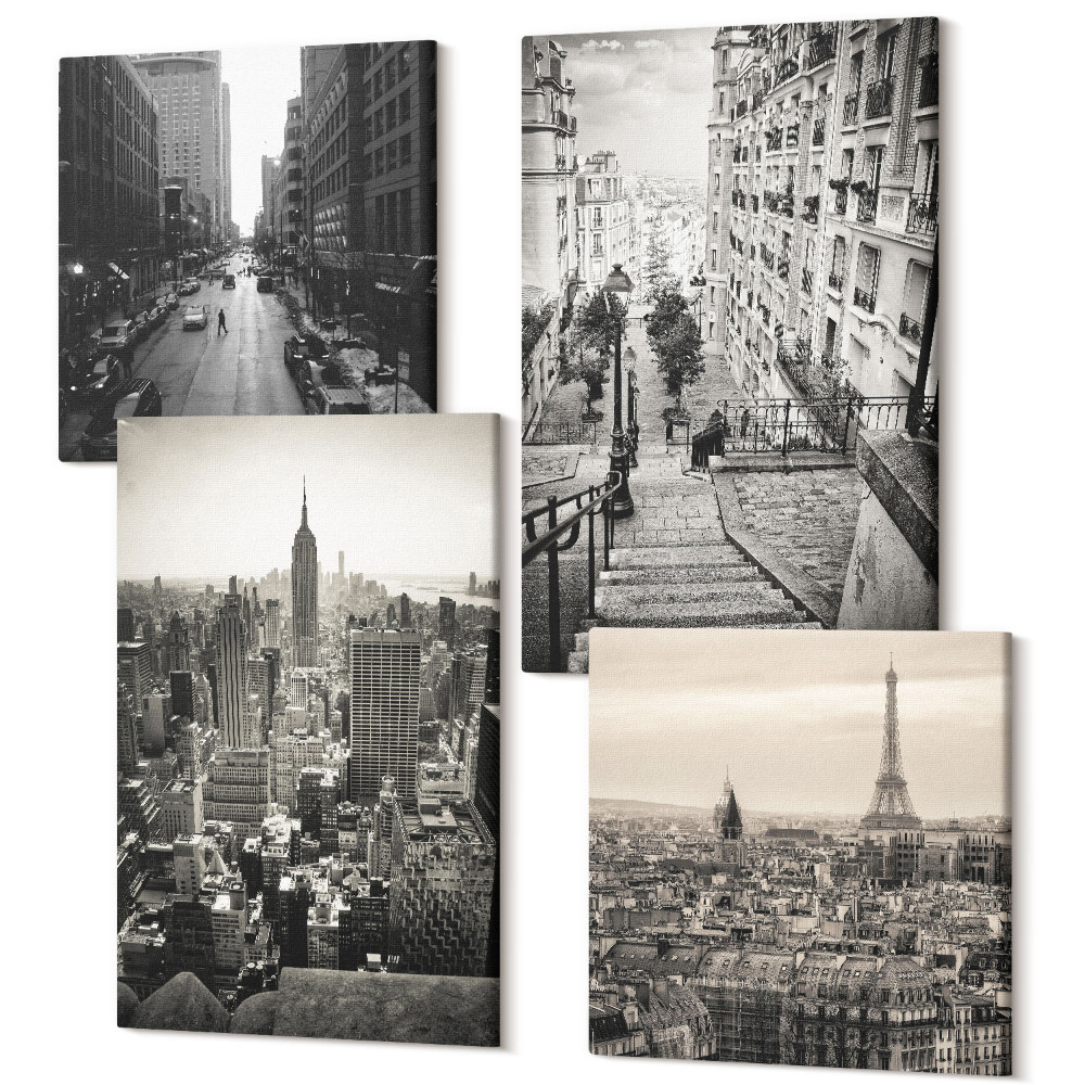 Négy részes vászonkép szett A városra nyílik kilátás Párizs New York-ra és a bájos lépcsőkre