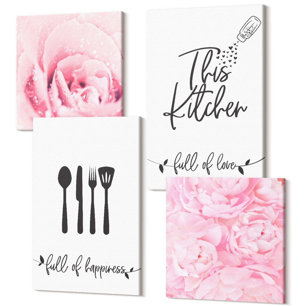 Négy részes vászonkép Konyhai felirat finom rózsa virágok