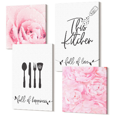 Négy részes vászonkép Konyhai felirat finom rózsa virágok