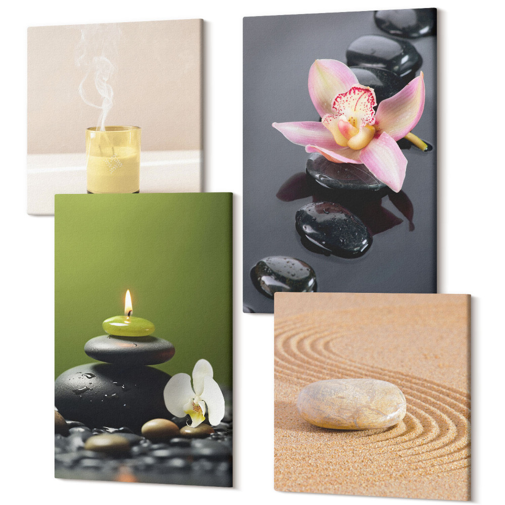 Négy részes vászonkép szett A béke és a zen pihentető kőmotívumai