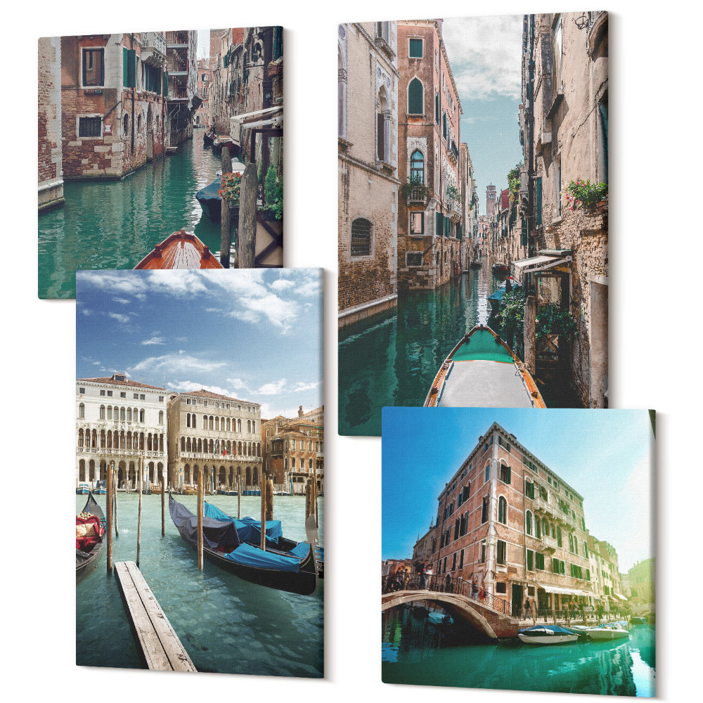 Négy részes vászonkép Kilátás Velencére csatornákkal és városi építészettel