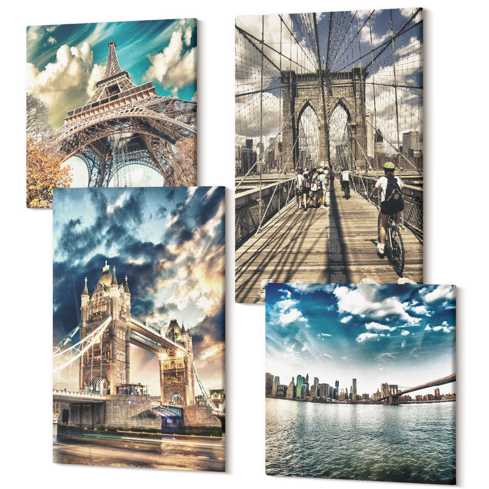 Négy részes vászonkép Hidak és tornyok az európai városokban