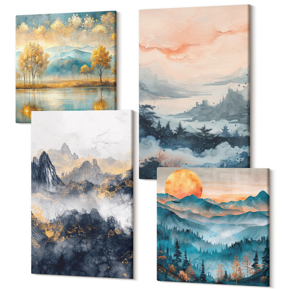 Négy részes vászonkép szett Festett absztrakt nézeteket a természetről