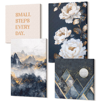 Négy részes vászonkép Absztrakt hegyek virágok és inspiráló betűk