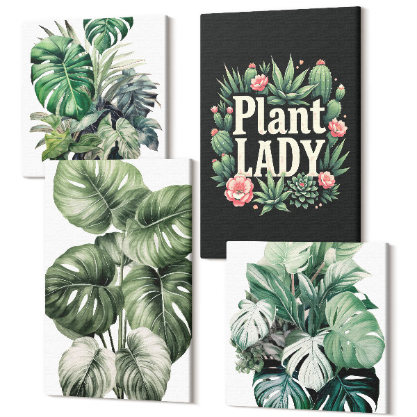 Négy részes vászonkép Trópusi növények a Plant Lady felirattal zöldben