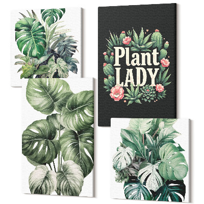 Négy részes vászonkép Trópusi növények a Plant Lady felirattal zöldben