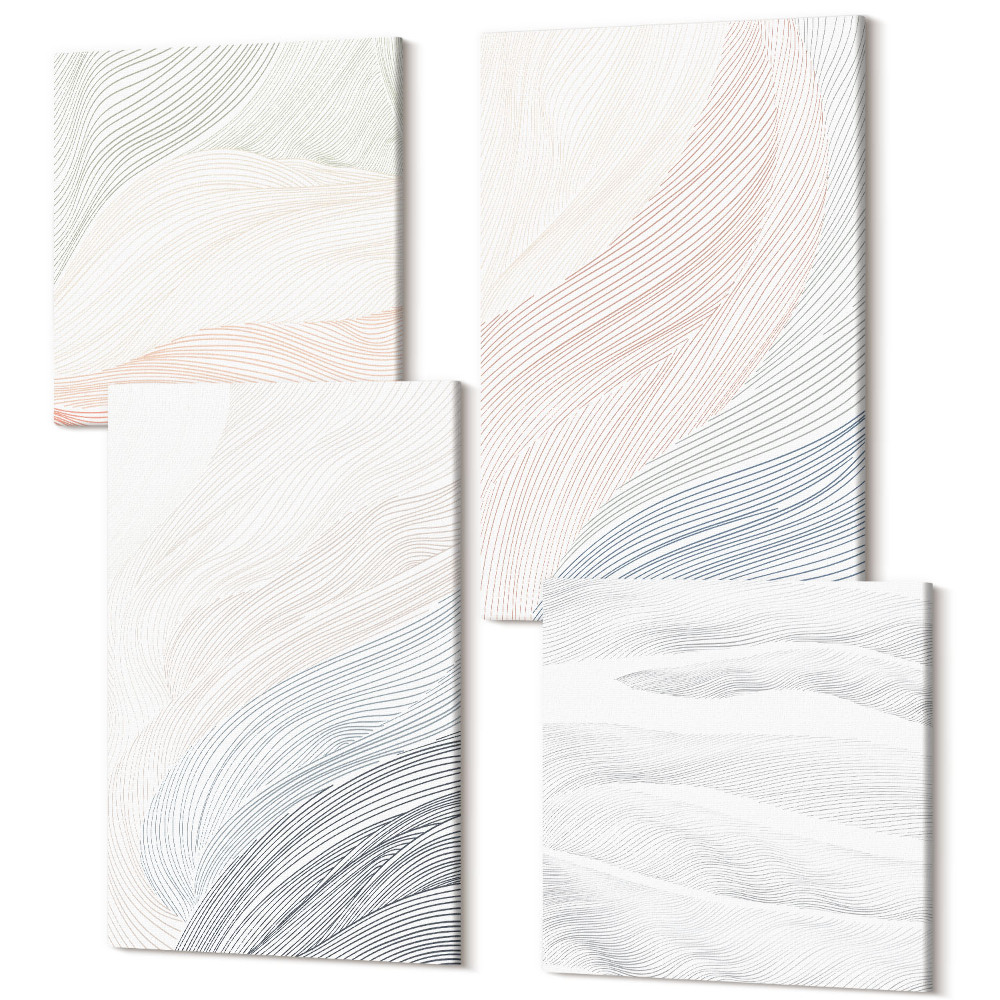 Négy részes vászonkép Absztrakt hullámok festmény kartonra, pasztell színekben