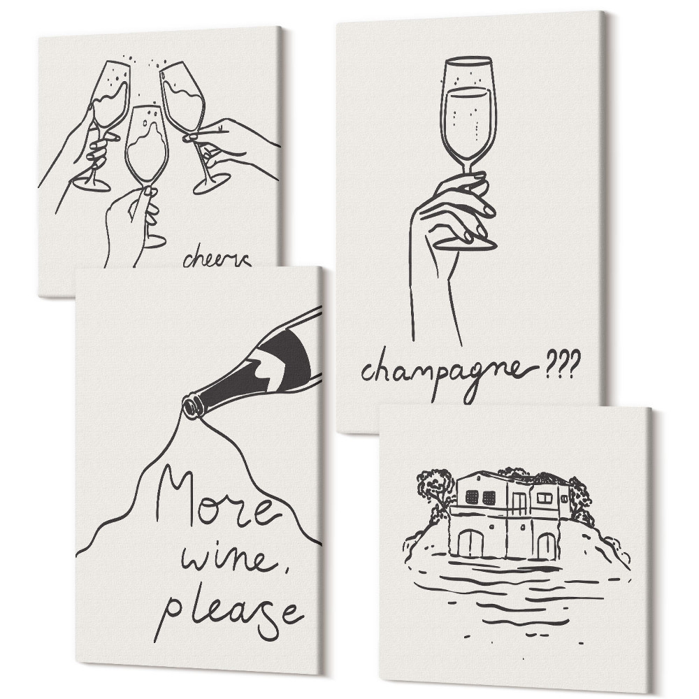 Négy részes vászonkép Örömteli pillanatok borral és pezsgővel