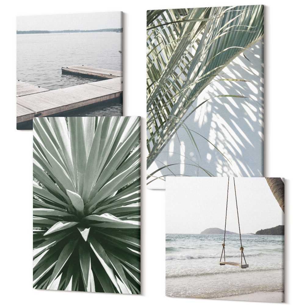 Négy részes vászonkép Pálma levelek növény hinta és fa híd