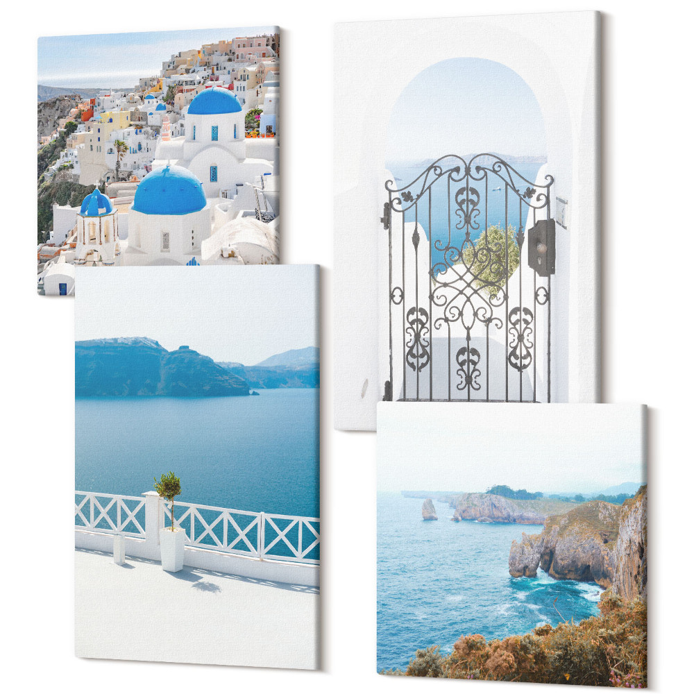 Négy részes vászonkép Tengerre néző görög építészettel