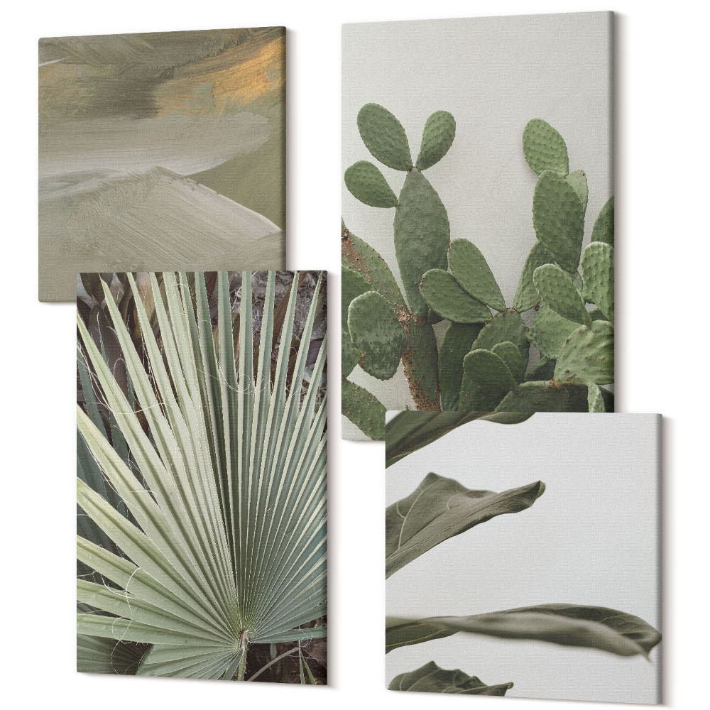 Négy részes vászonkép szett Trópusi növények levelei pasztell színekben