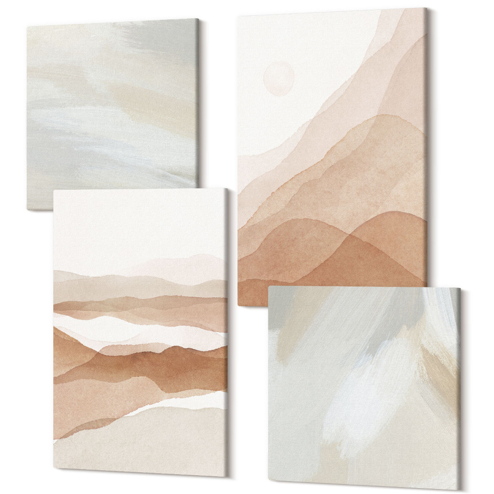 Négy részes vászonkép szett Absztrakt tájak barna és bézs árnyalataiban