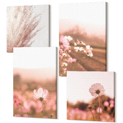 Négy részes vászonkép Vadvirágok a réteken nyáron, romantikus tájak