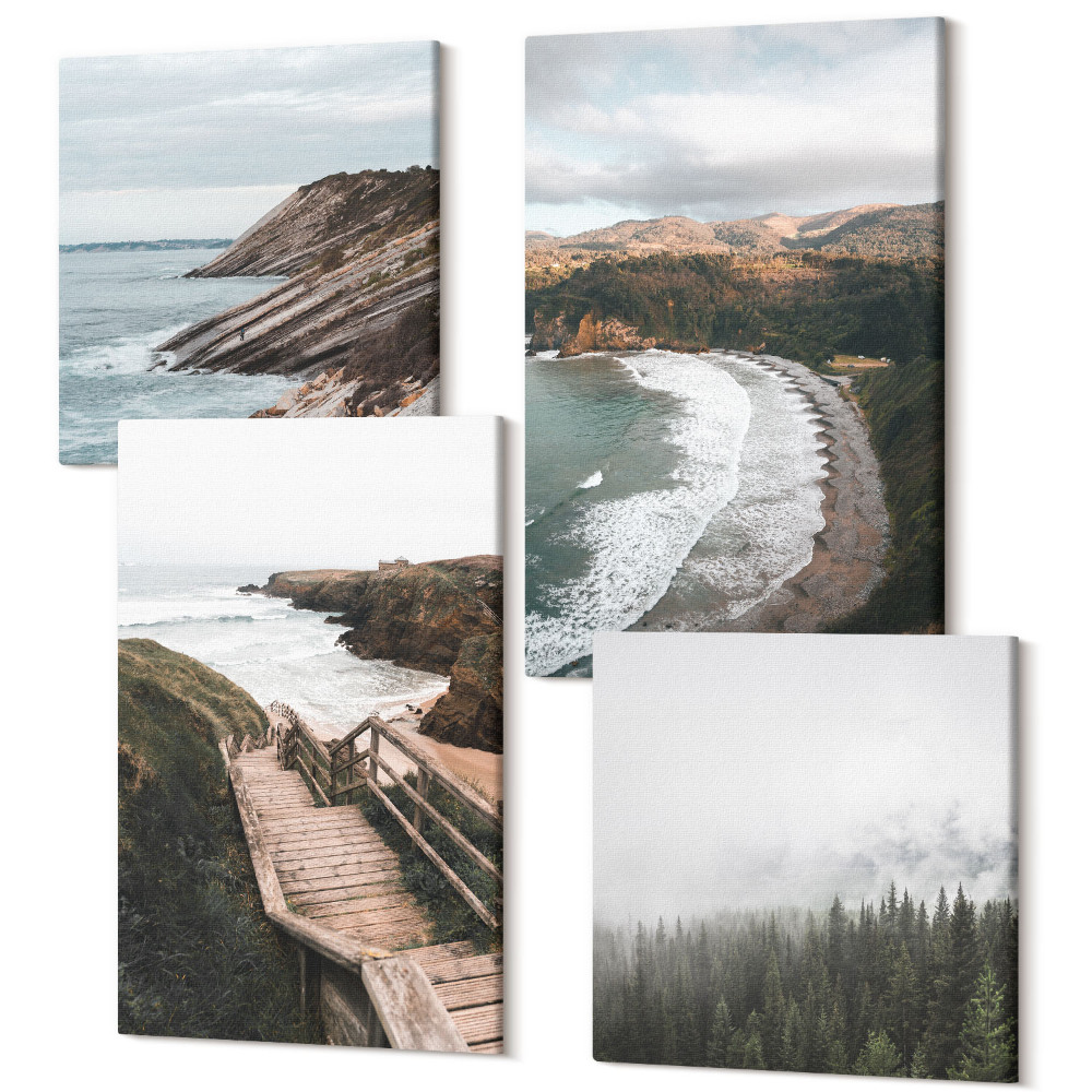 Négy részes vászonkép szett Tengerparti kilátás sziklákkal és tengerparti tájakkal
