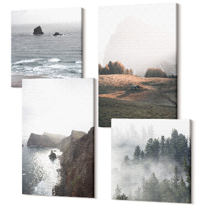 Négy részes vászonkép Hegyi és tengeri tájak felhőkkel és erdőkkel