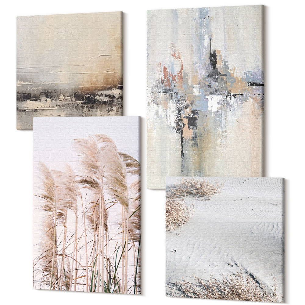 Négy részes vászonkép Természetes növényzet, absztrakt minták visszafogott színekben