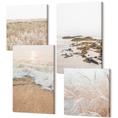Négy részes vászonkép Strand hullámokkal és tengeri kövekkel nyáron