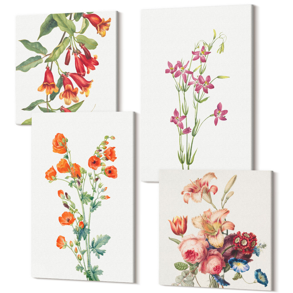 Négy részes vászonkép Vintage retro virágfestmény