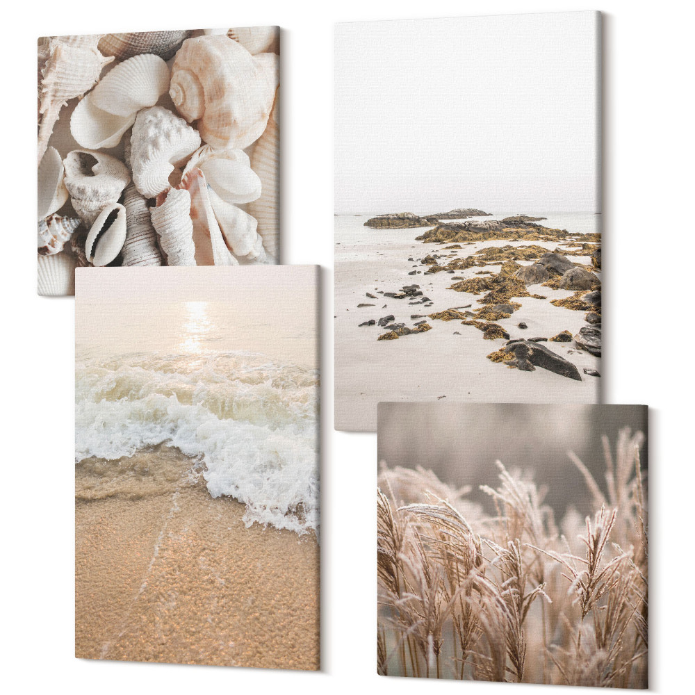 Négy részes vászonkép Tengerparti fű hullámai és tengerparti kövek boho