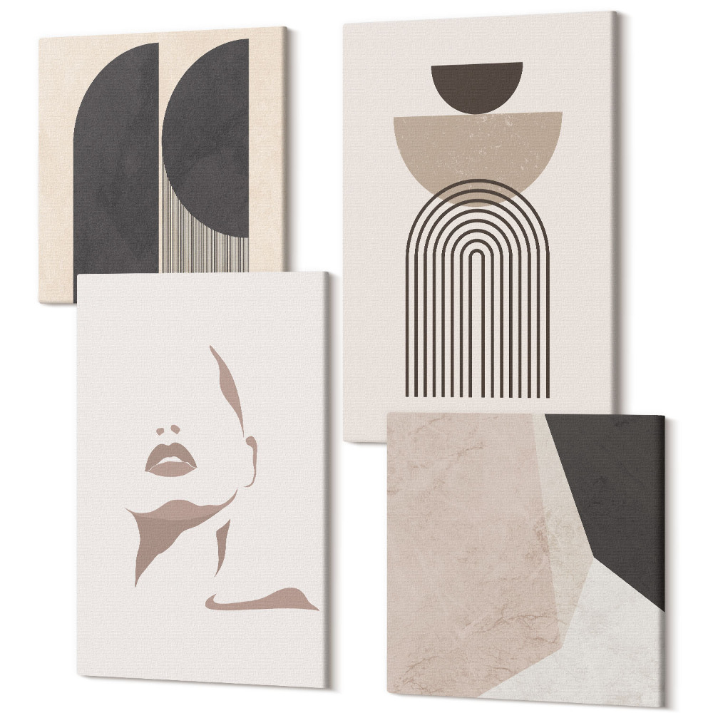 Négy részes vászonkép szett Absztrakt minták fehér és barna árnyalataiban