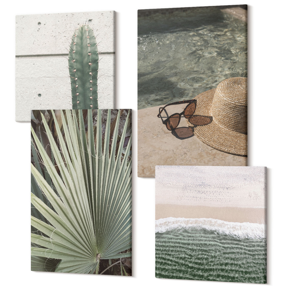 Négy részes vászonkép szett Trópusi növények és vízparti nyaralási kiegészítők