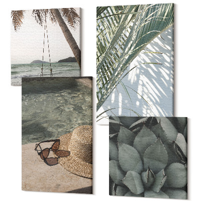 Négy részes vászonkép Trópusi növények és nyári üdülési akcentusok