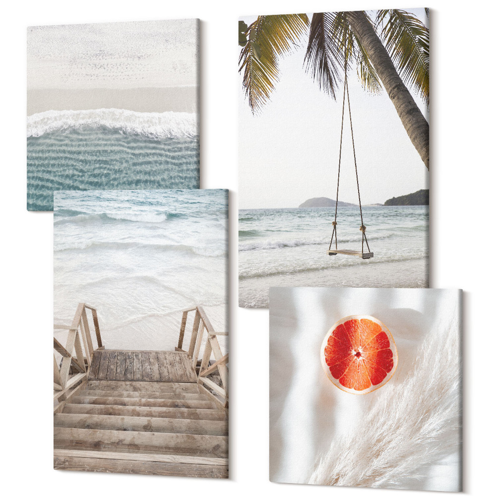 Négy részes vászonkép szett Falépcsős strand, üdülési hangulat