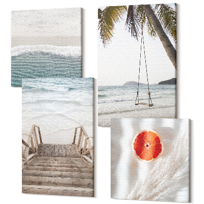 Négy részes vászonkép szett Falépcsős strand, üdülési hangulat