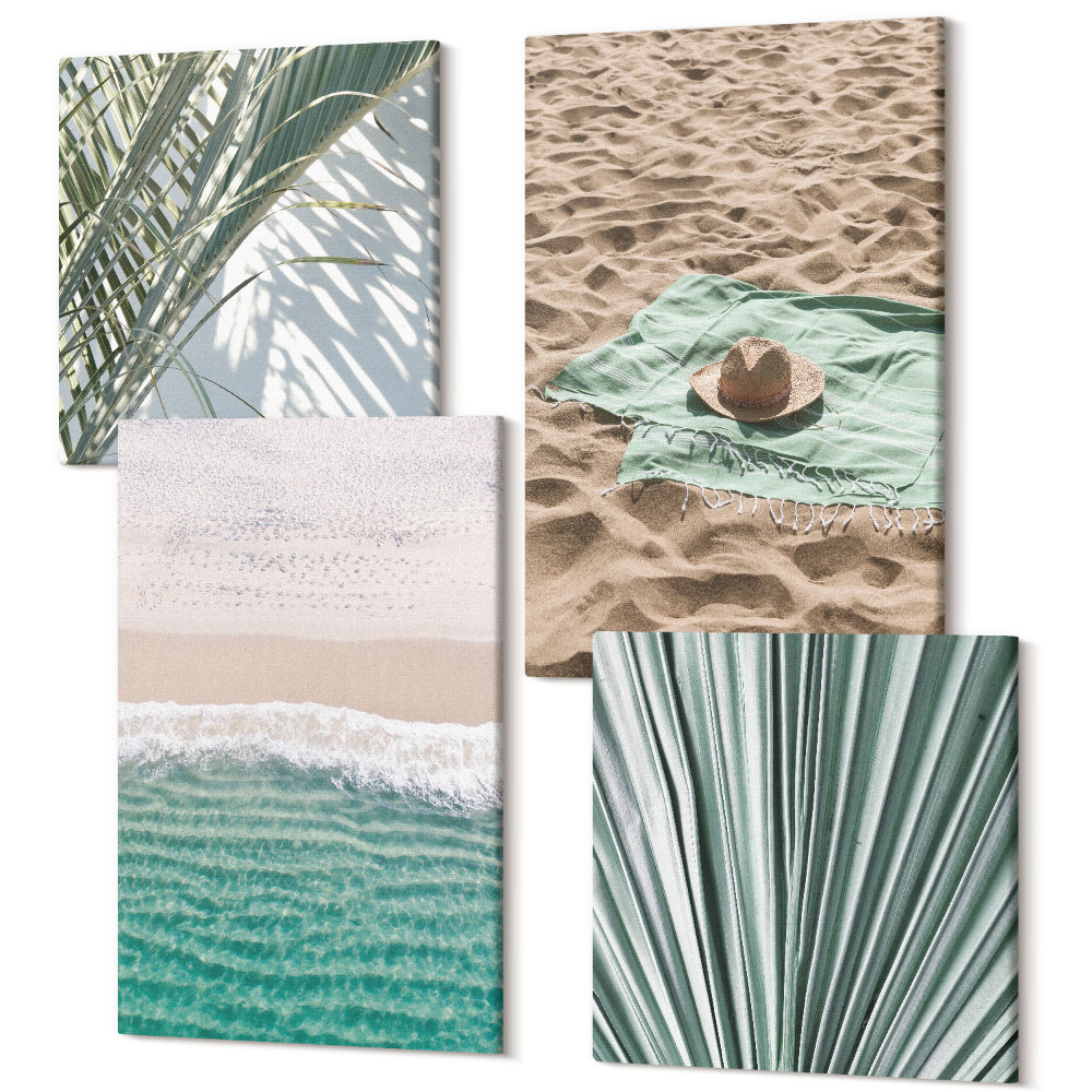 Négy részes vászonkép szett Nyári nyaralás kilátás a tengerparton a tenger mellett
