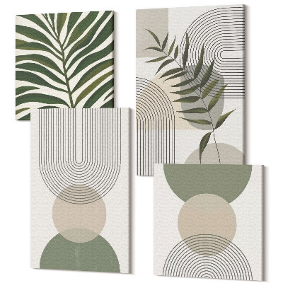 Négy részes vászonkép Absztrakt formák és boho stílusú levelek