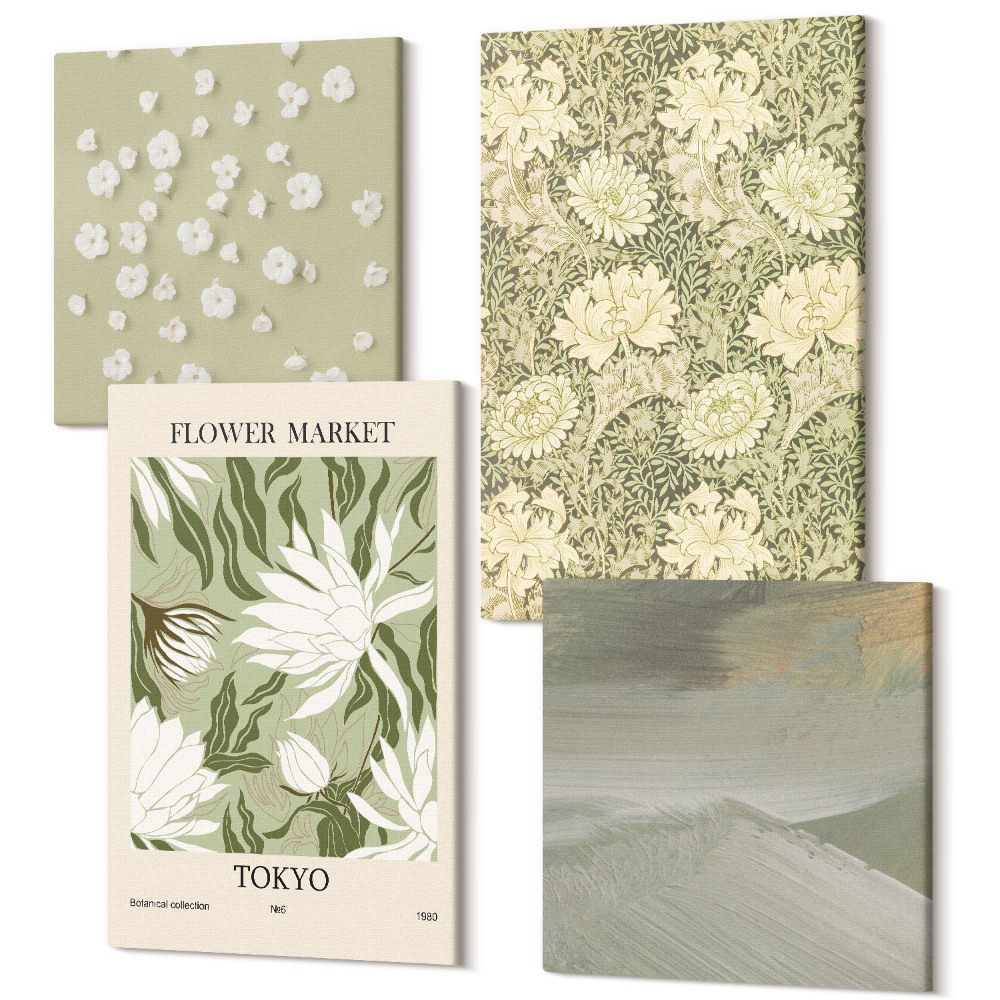 Négy részes vászonkép szett Növényminták és absztrakciók boho stílusban