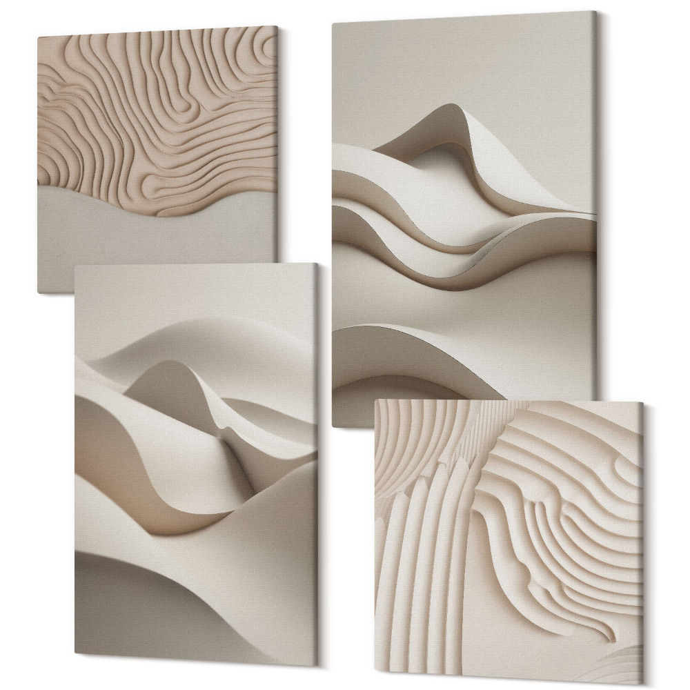 Négy részes vászonkép szett Absztrakt hullámok és struktúrák a bézs árnyalataiban