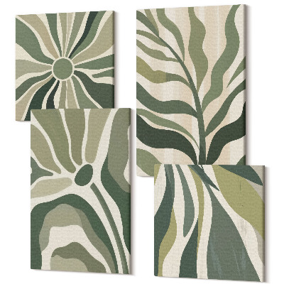 Négy részes vászonkép Festett levél illusztrációk zöld árnyalataiban