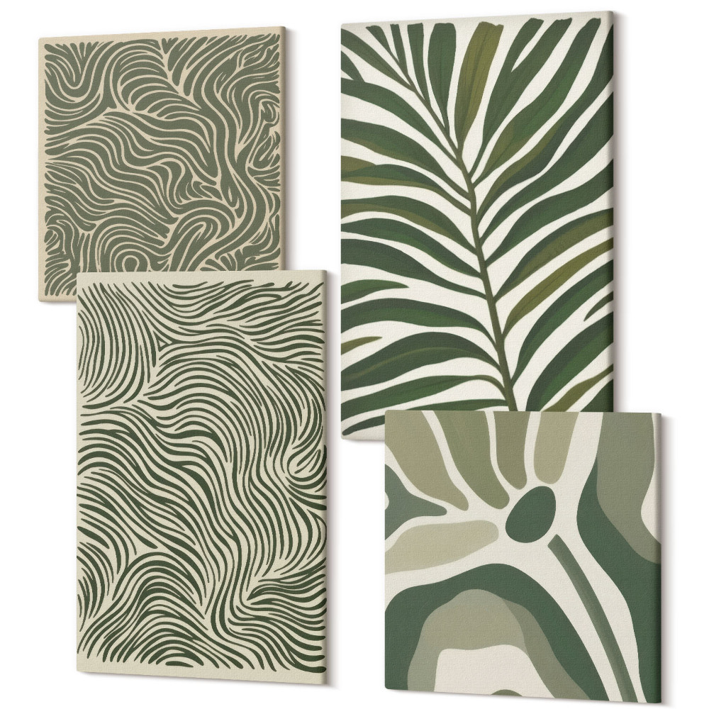 Négy részes vászonkép Absztrakt minták levelekkel és hullámos formákkal