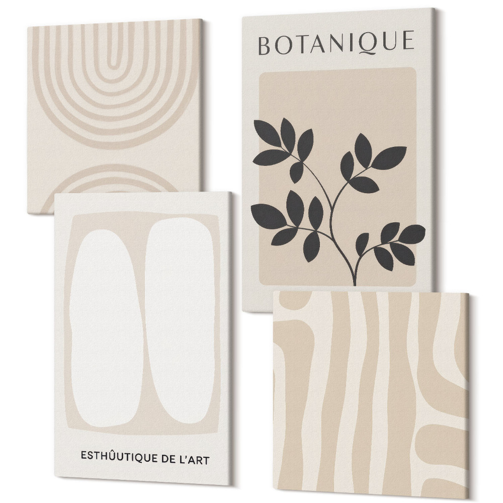 Négy részes vászonkép szett Boho finom plakátok absztrakt növényi motívumok