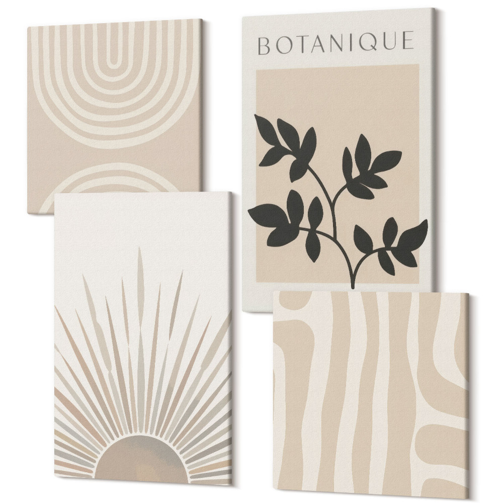 Négy részes vászonkép Absztrakt minták semleges tónusú virágos díszítéssel