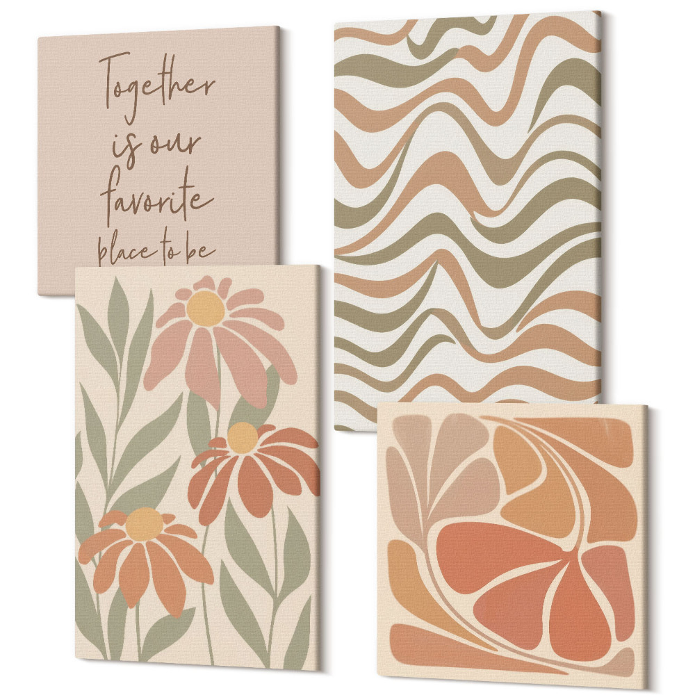 Négy részes vászonkép Pasztell virágok és absztrakt minták