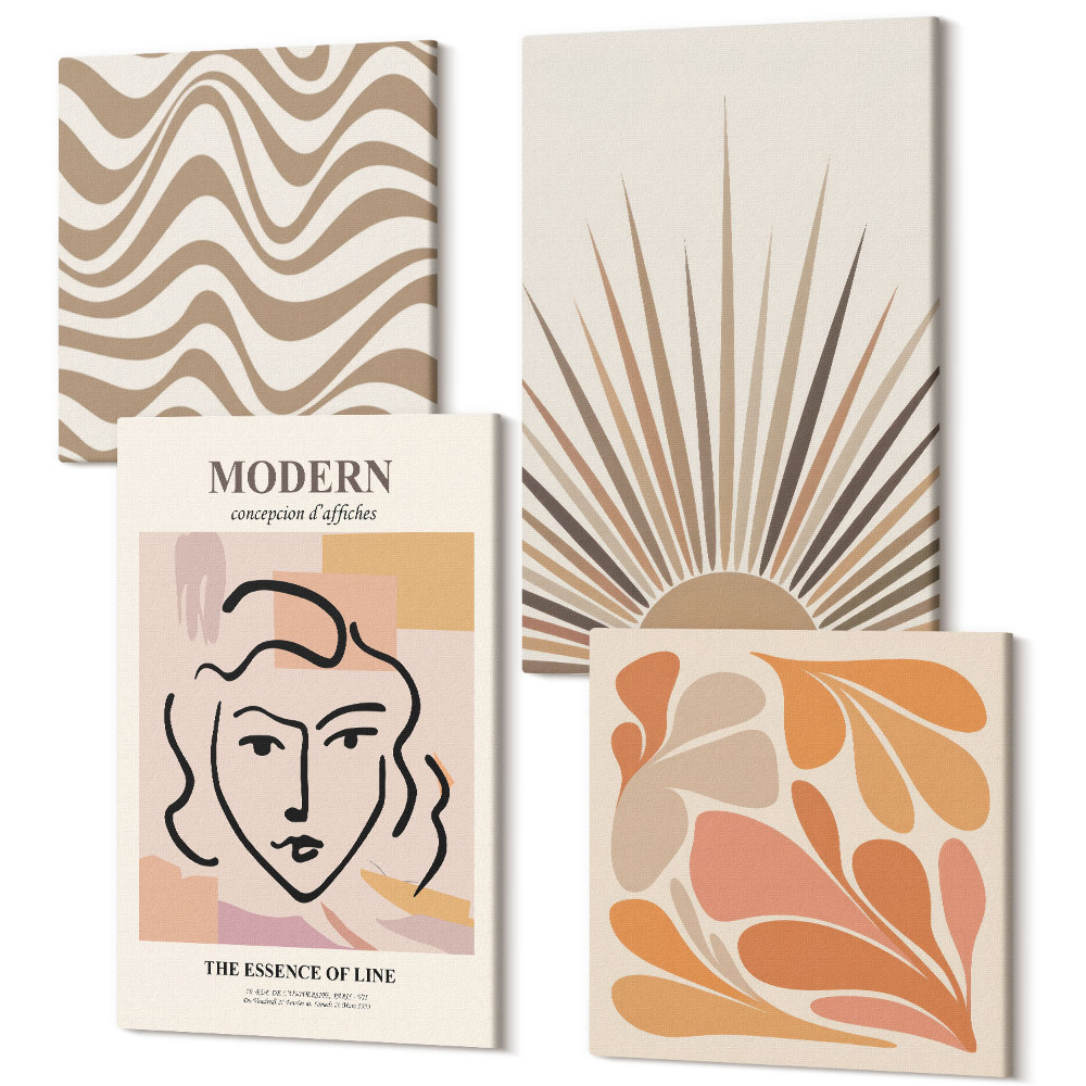 Négy részes vászonkép szett Sun boho pasztell absztrakt formák poszter