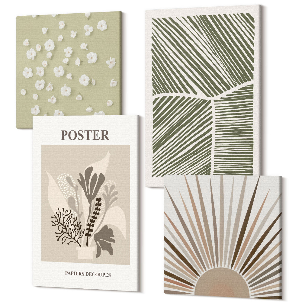 Négy részes vászonkép Növényi motívumok visszafogott színekben és mintákban