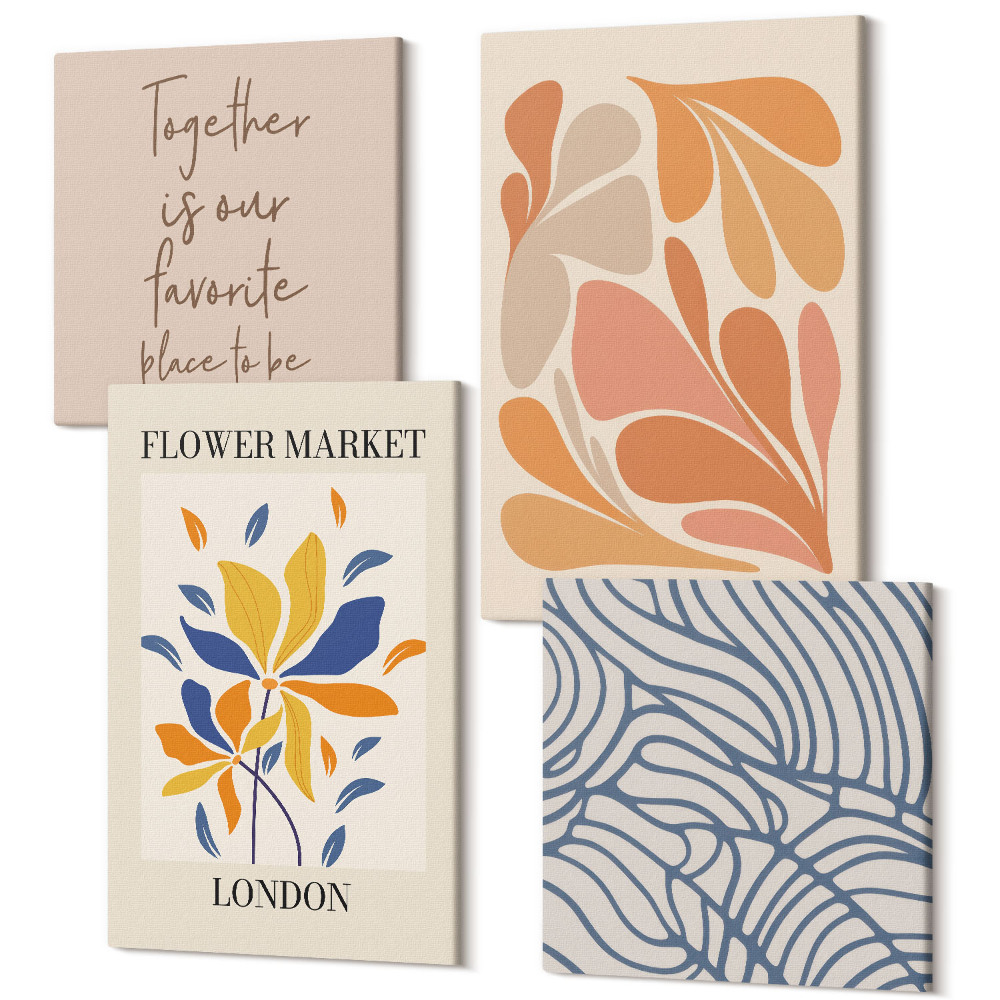 Négy részes vászonkép szett Modern stílusú virágok absztrakt mintákkal