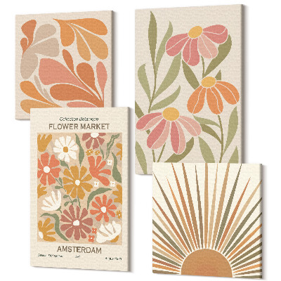 Négy részes vászonkép szett Pasztell színű virágok napsugarakkal