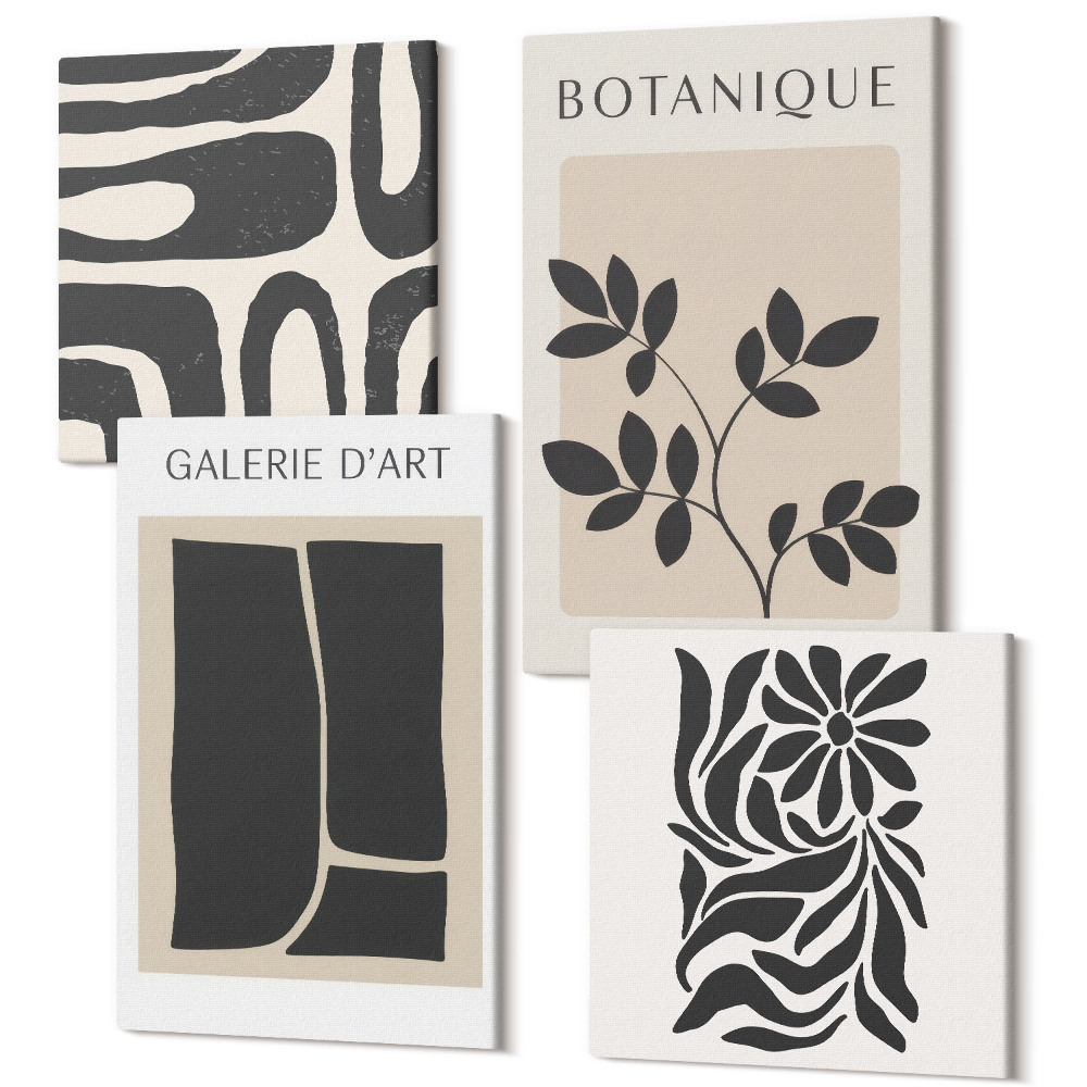 Négy részes vászonkép Absztrakt növényi minták és geometriai formák