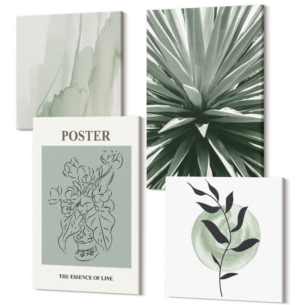 Négy részes vászonkép Zöld és bézs árnyalatú növényi minták