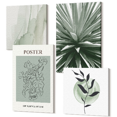 Négy részes vászonkép Zöld és bézs árnyalatú növényi minták