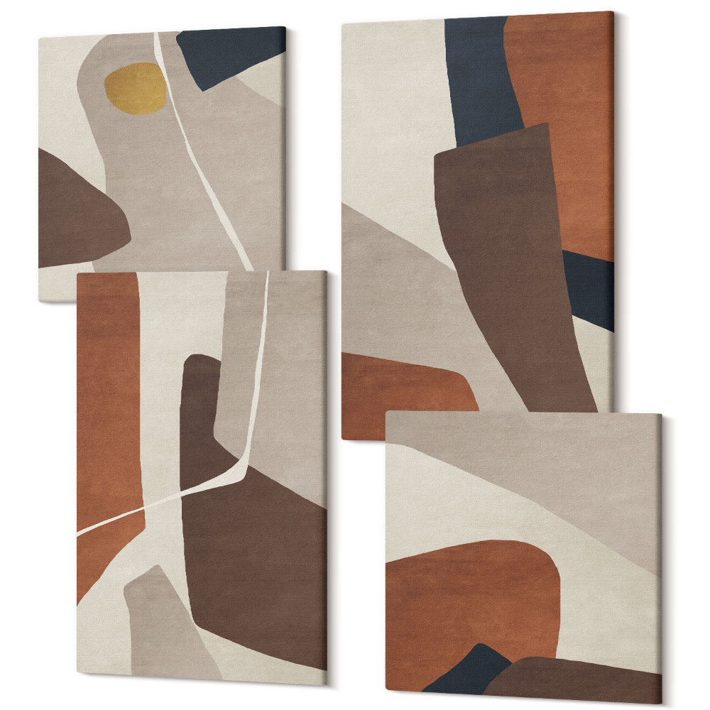 Négy részes vászonkép szett Szerkezeti formák absztrakciója modern stílusban