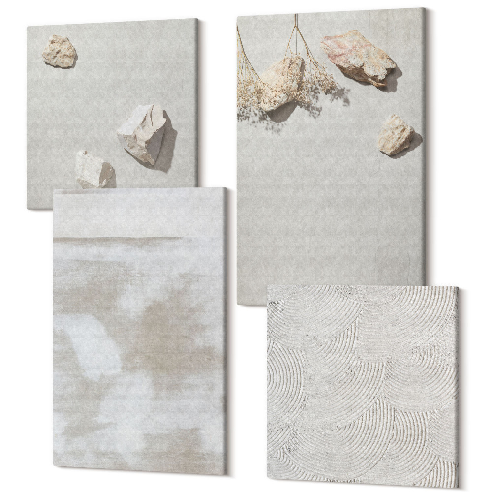 Négy részes vászonkép szett Homok, kövek és kopott textúra boho stílus