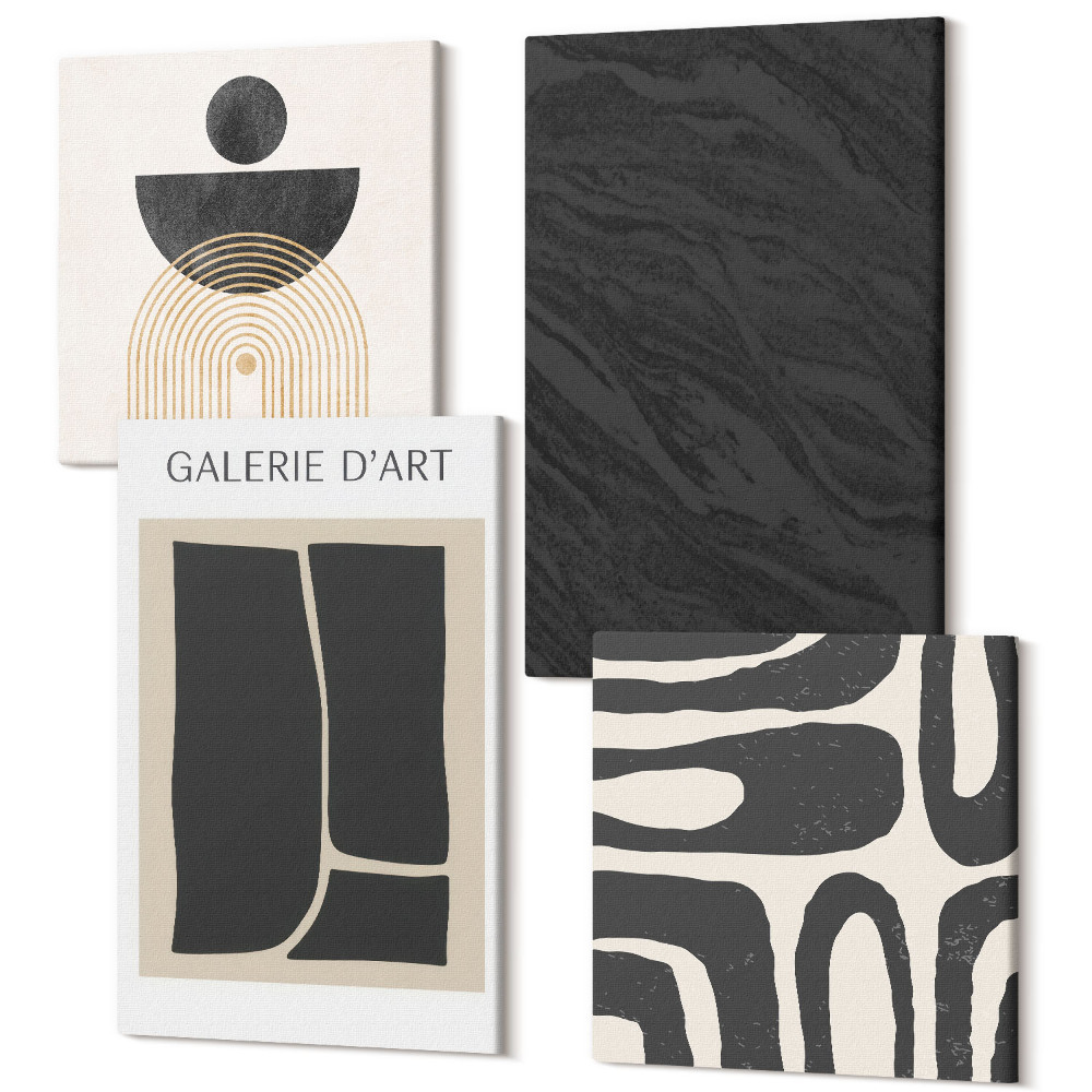 Négy részes vászonkép Absztrakt formák és sötét márvány