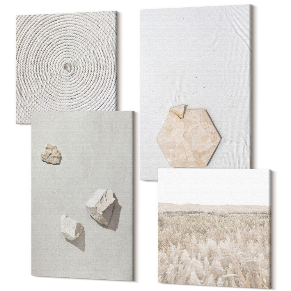 Négy részes vászonkép szett Könnyű textúrák a homokon, finom boho stílus