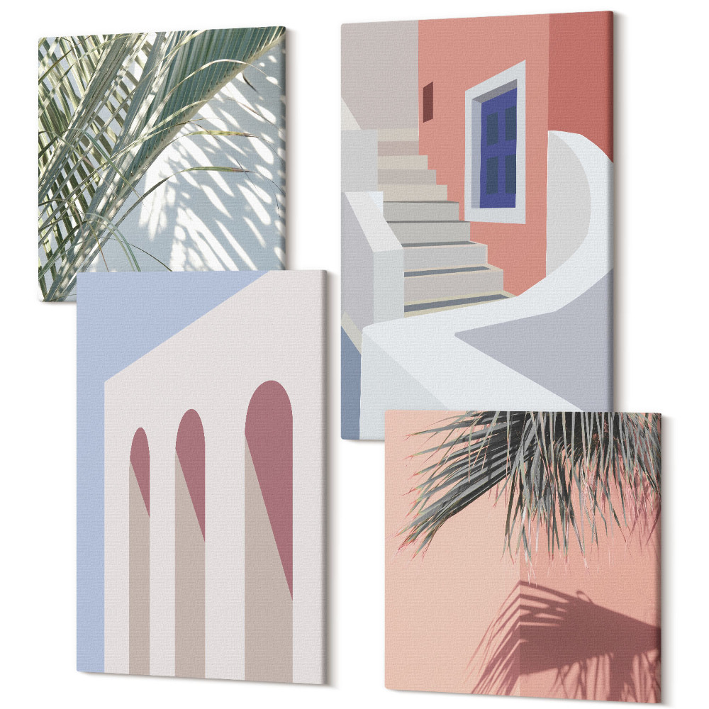 Négy részes vászonkép Illusztrációk a városi építészet minimalista stílusban